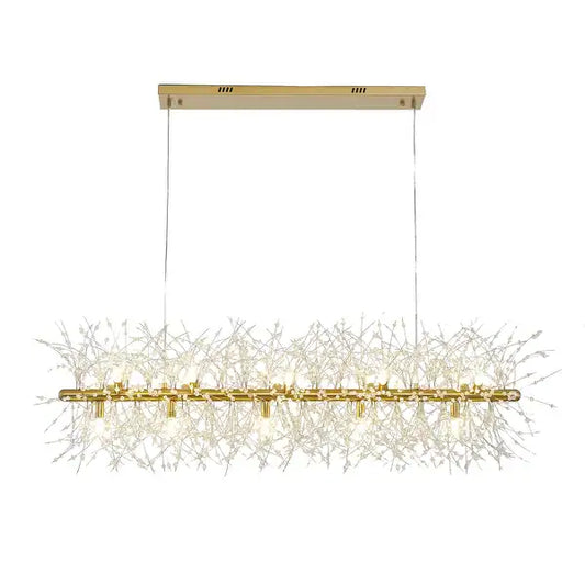 Brass Linear Frame Chandelier With Clear Crystal Spike Accents