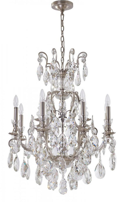 Pewter Iron Frame Chandelier with Clear Hanging Crystals