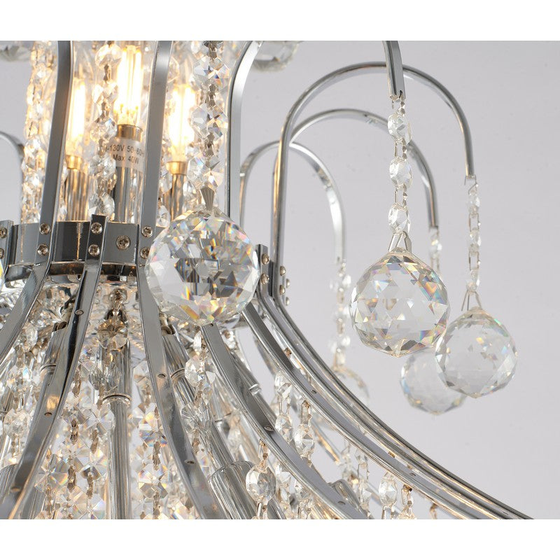 Chrome Frame Waterfall Chandelier with Clear Hanging Crystals