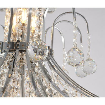 Chrome Frame Waterfall Chandelier with Clear Hanging Crystals