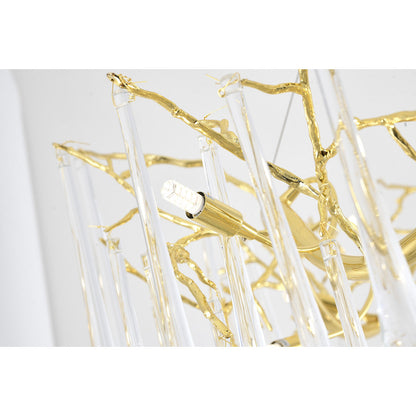 Three Tier Gold Solid Brass Chandelier With Clear Glass Hanging Drops