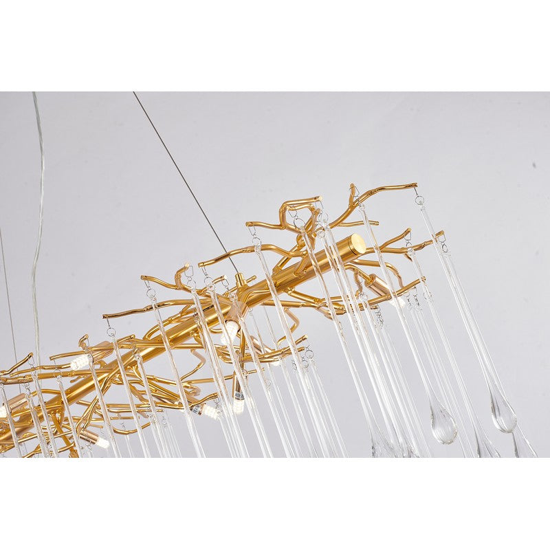 Gold Aluminum Frame Chandelier with Clear Glass Hanging Drops Chandelier