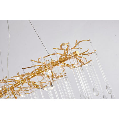 Gold Aluminum Frame Chandelier with Clear Glass Hanging Drops Chandelier