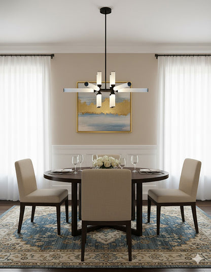 Black Aluminium Chandelier With White Glass Shades