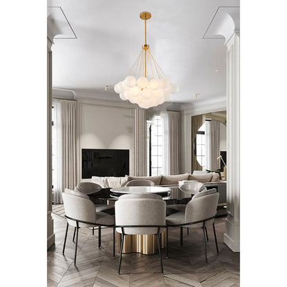 Gold Plated Frame Chandelier featuring White Frosted Glass Hanging Shades