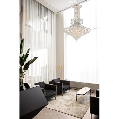 Chrome Waterfall Chandelier With Clear Hanging Crystals