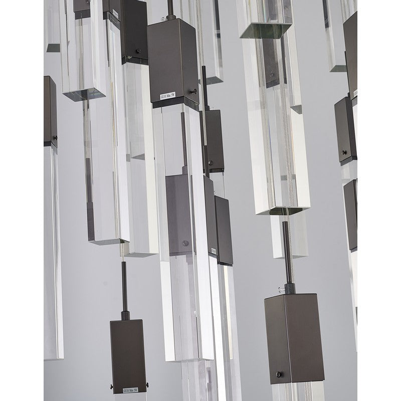 Flushed Black Gun Metal Frame Chandelier with Hanging Clear Block Pendant Crystals