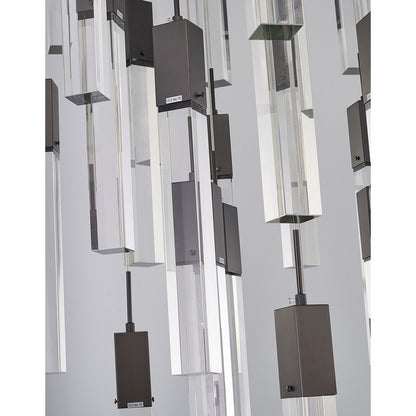 Flushed Black Gun Metal Frame Chandelier with Hanging Clear Block Pendant Crystals