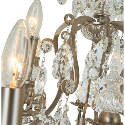 Pewter Metal Frame Chandelier with Clear Hanging Crystals