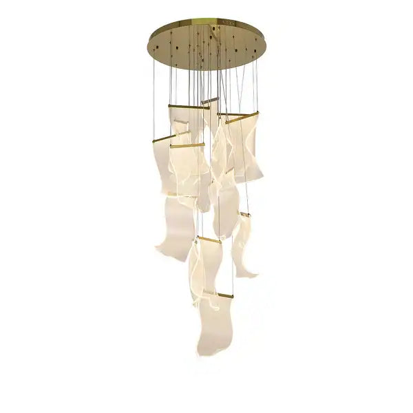 Modern Brass Chandelier with Crumbled Acrylic Pendants