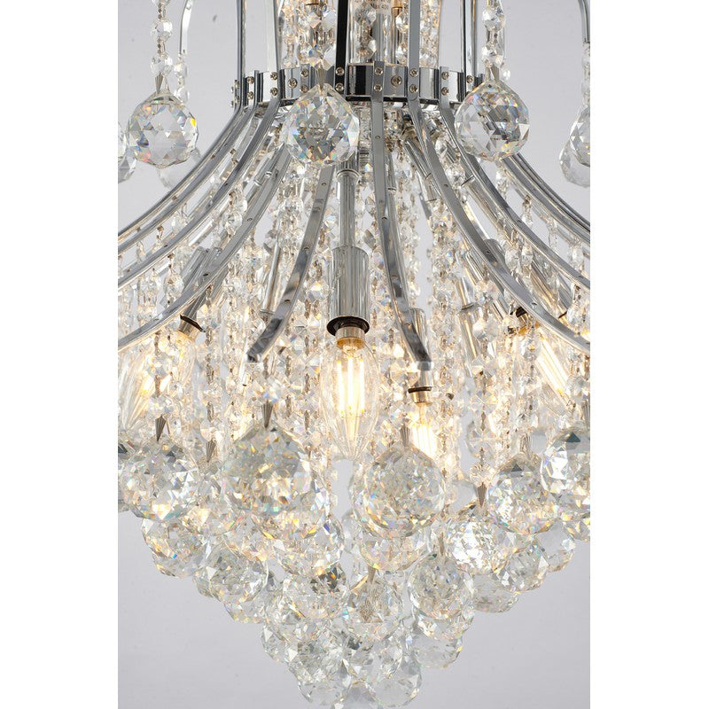 Chrome Frame Waterfall Chandelier with Clear Hanging Crystals
