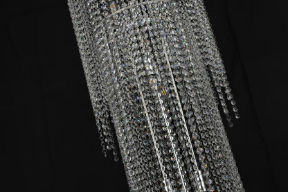 Chrome Flushed Chandelier featuring Clear Hanging Crystals