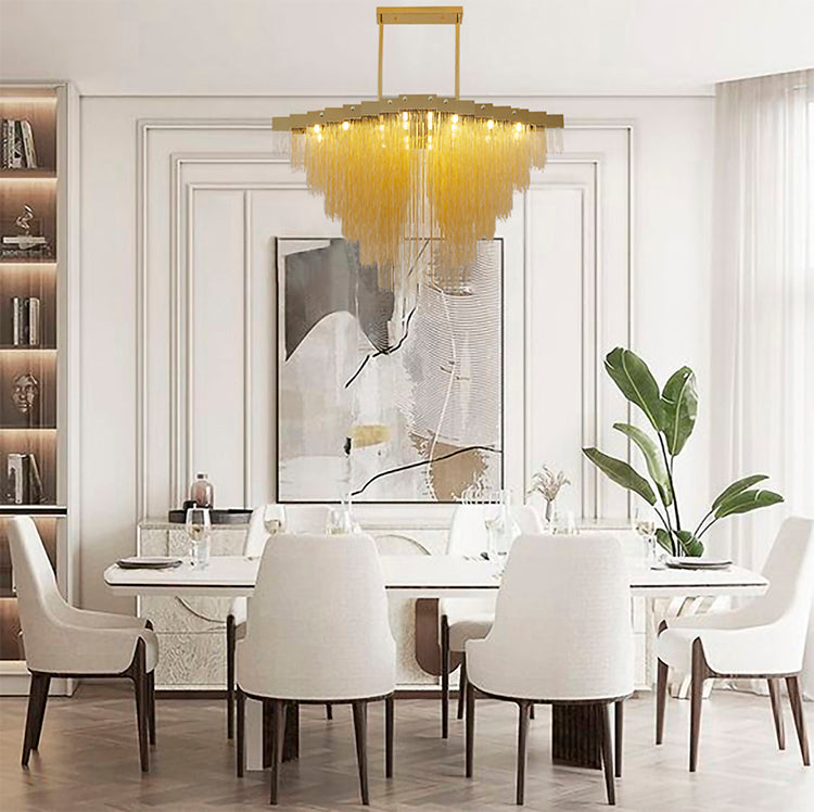 Gold Prism Chandelier With Hanging Aluminium Chains