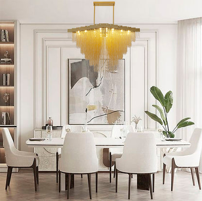 Gold Prism Chandelier With Hanging Aluminium Chains