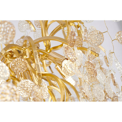 Gold Chandelier With Clear & Champagne Glass Hanging Petals