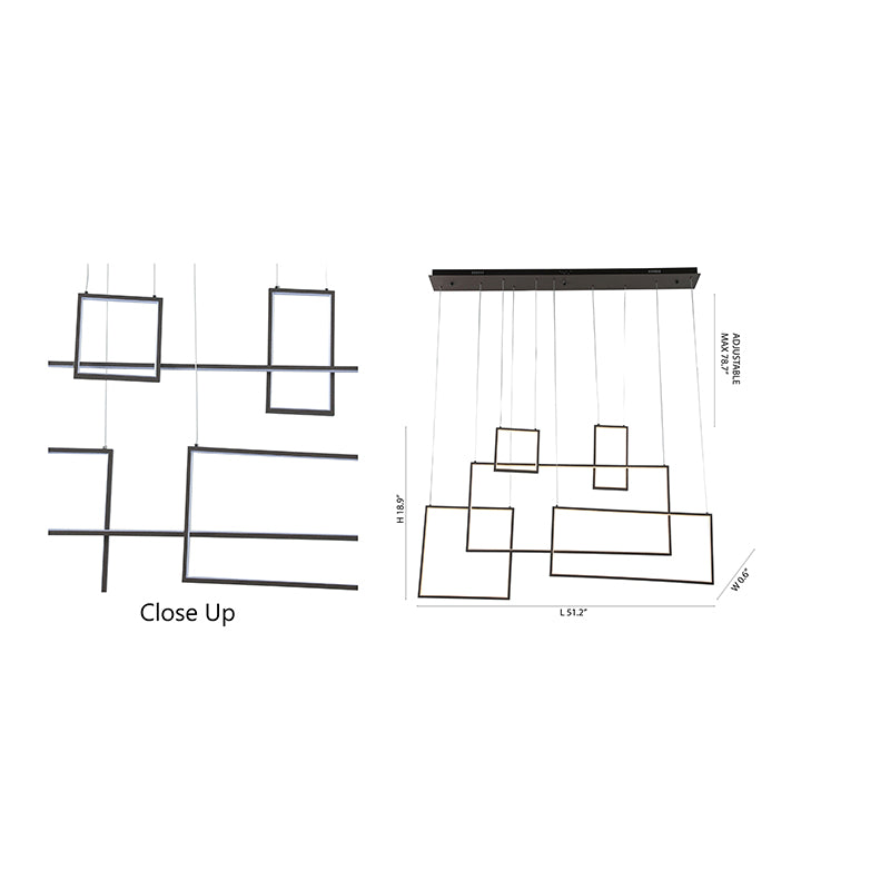 Modern Satin Coffee Linear LED Chandelier – Slim Rectangular Pendant Light Fixture