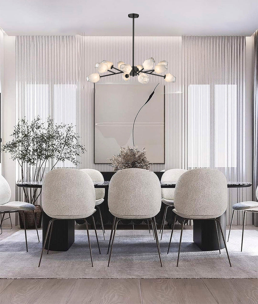 Gold Branch Chandelier with White Glass Shades