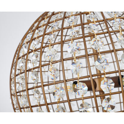 Bronze Sphere Orb Chandelier with Clear Crystals and Gold Hardware