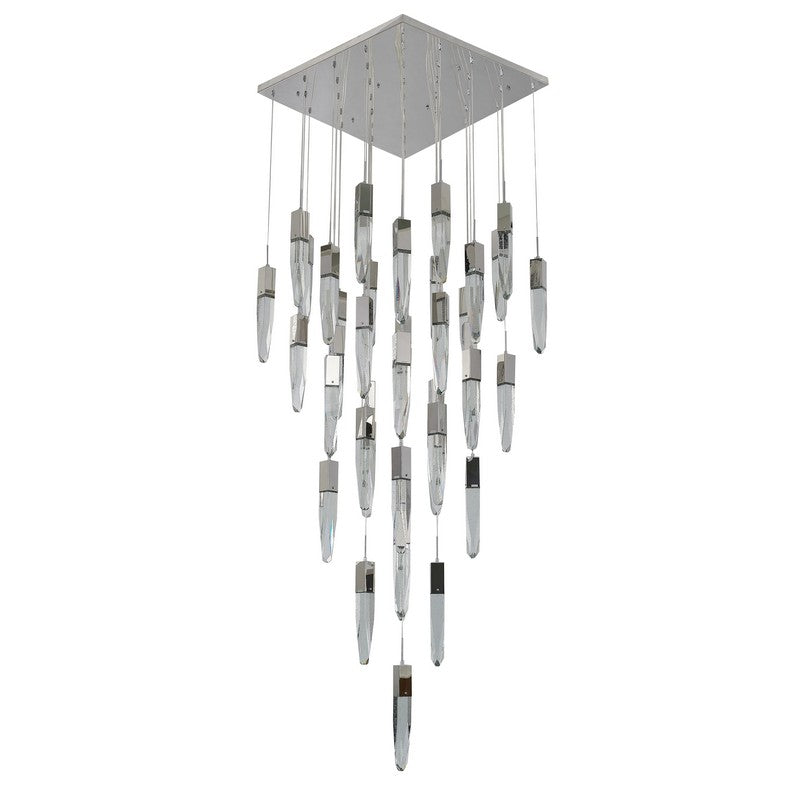 Flushed Chrome Frame Chandelier with Clear Bubble Hanging Crystal Pendants