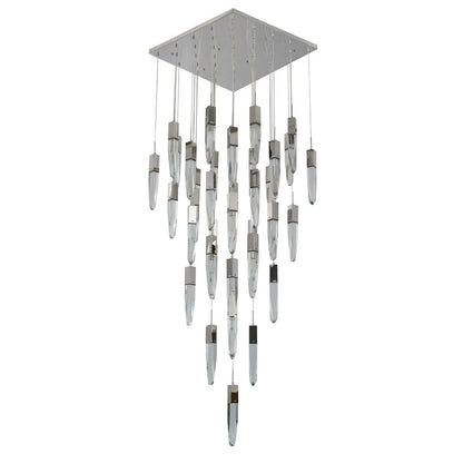 Flushed Chrome Frame Chandelier with Clear Bubble Hanging Crystal Pendants