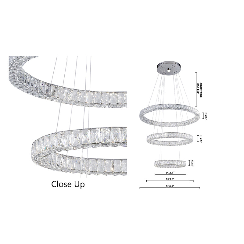 Chrome Three-Tier Crystal LED Chandelier