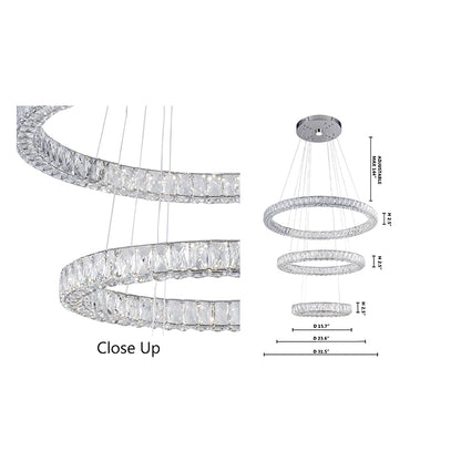 Chrome Three-Tier Crystal LED Chandelier