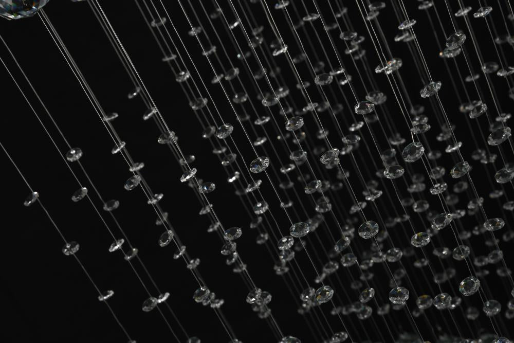 Chrome Flushed Chandelier with Clear Hanging Crystal Bead Balls