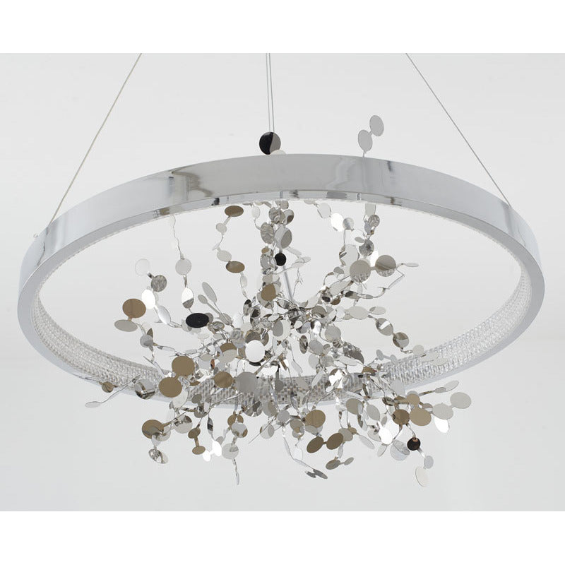 Chrome LED Chandelier with Stainless Steel Confetti Interior – 24"