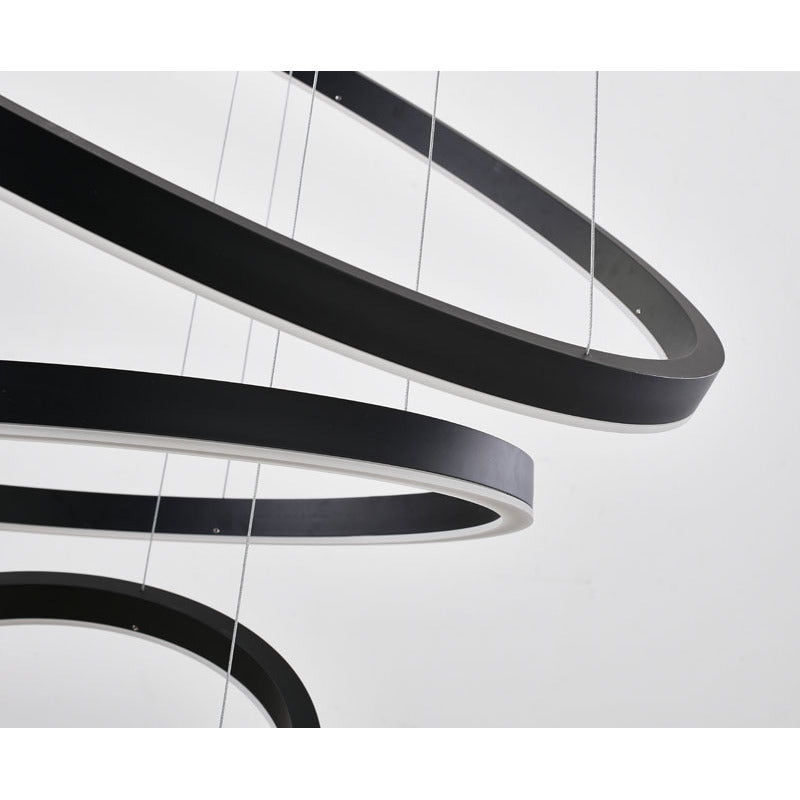 Matte Black 4-Ring LED Chandelier – Modern Multi Halo Pendant Light