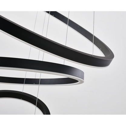 Matte Black 4-Ring LED Chandelier – Modern Multi Halo Pendant Light