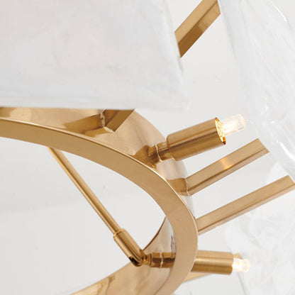 Gold Plated Chandelier with White Stained Glass Shades