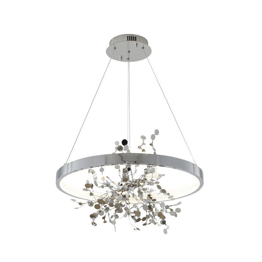 Chrome LED Chandelier with Stainless Steel Confetti Interior – 24"