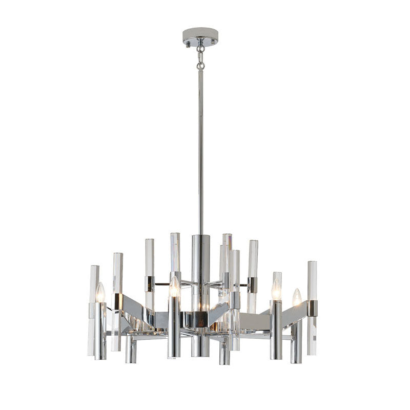 Two Tier Chrome Chandelier With Clear Crystal Rods