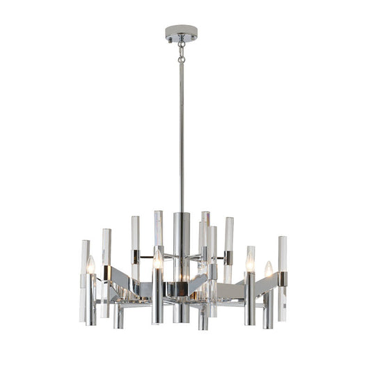Two Tier Chrome Chandelier With Clear Crystal Rods