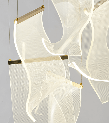 Flushed Gold Chandelier With Acrylic Crumbled Sheet Hanging Pendants