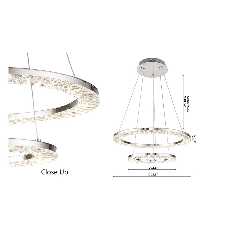 Two Tier Double Ring Clear Crystal LED Chandelier