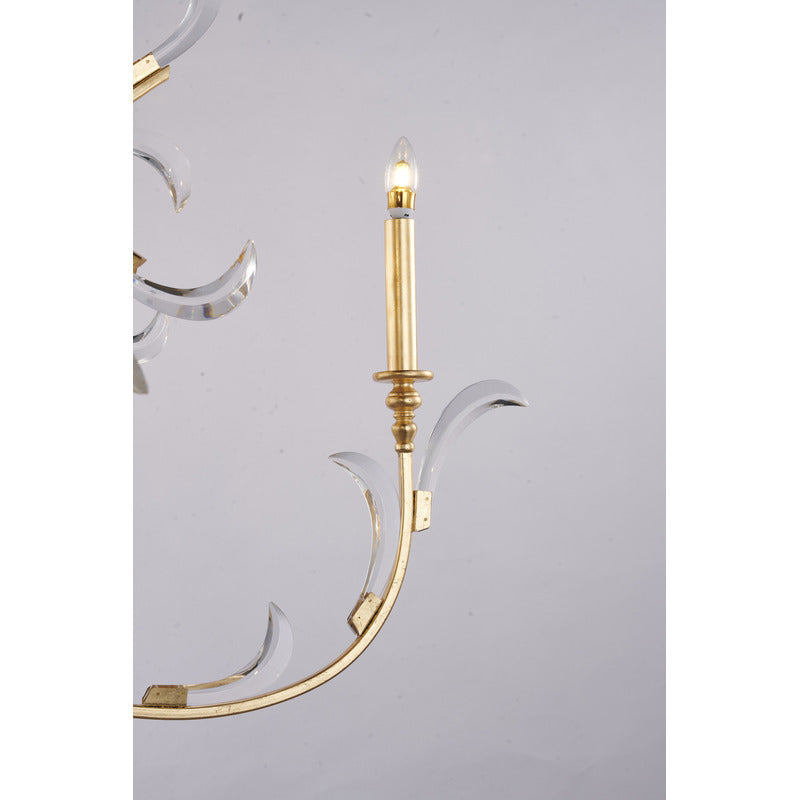 Gold Metal Leaf Chandelier With Clear Crystals