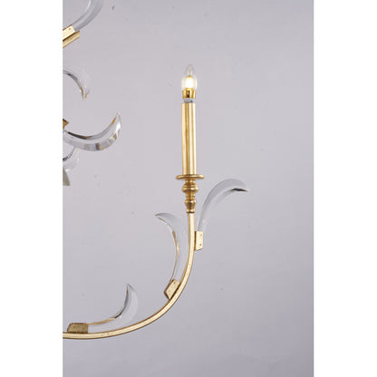 Gold Metal Leaf Chandelier With Clear Crystals