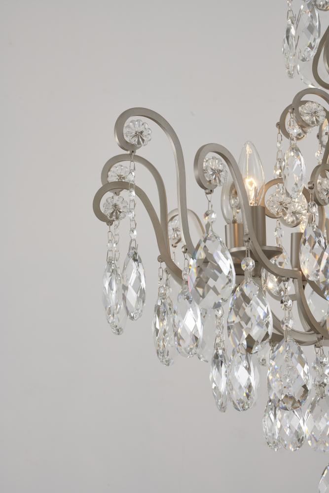 Matte Black Chandelier with Clear Hanging Crystals & Glass Accents