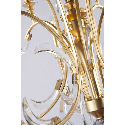 Gold Metal Leaf Chandelier With Clear Crystals