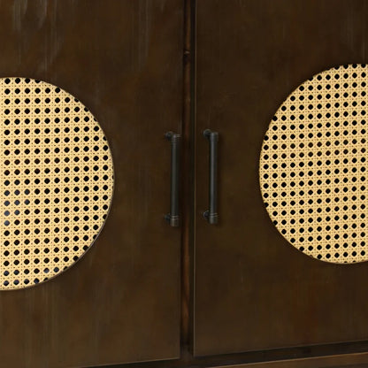 Mahogany and Rattan Mid-century Modern 3 Door Sideboard