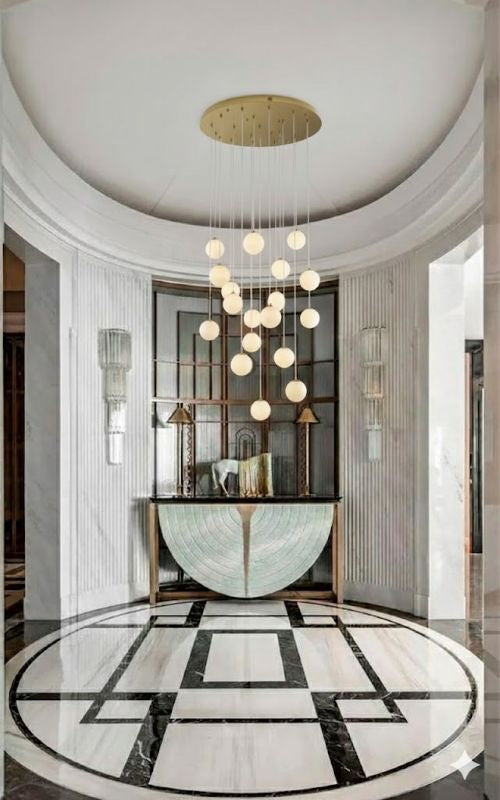 Brass Stainless Steel Chandelier With Alabaster Pendants