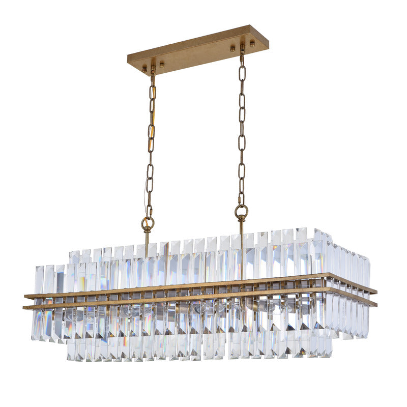 Antique Gold Two Tier Clear Crystal Chandelier