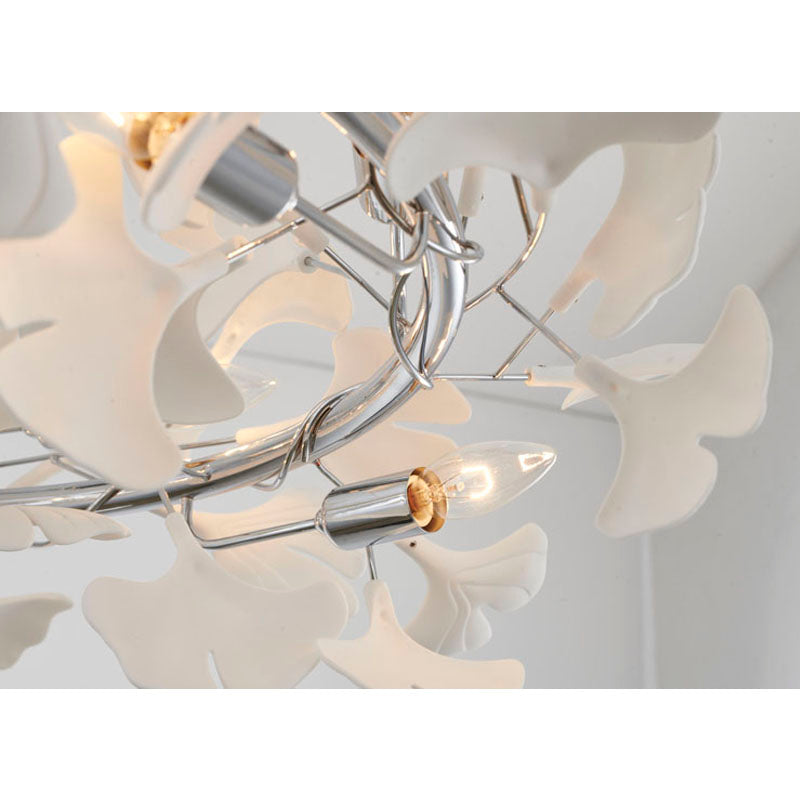 Round Chandelier with White Acrylic Leaf Accents