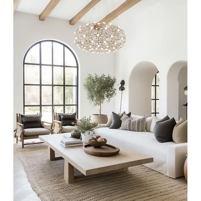 Gold Oval Shaped Honeycomb Chandelier With White Acrylic Diffusers