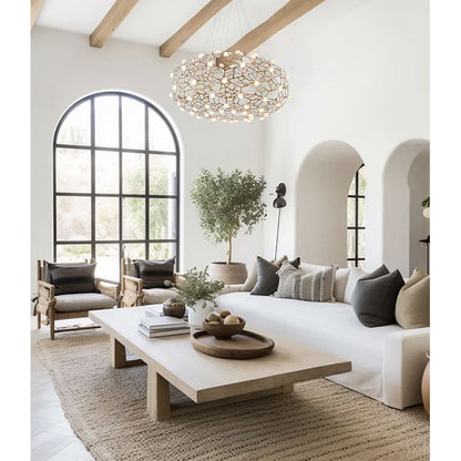 Gold Oval Shaped Honeycomb Chandelier With White Acrylic Diffusers