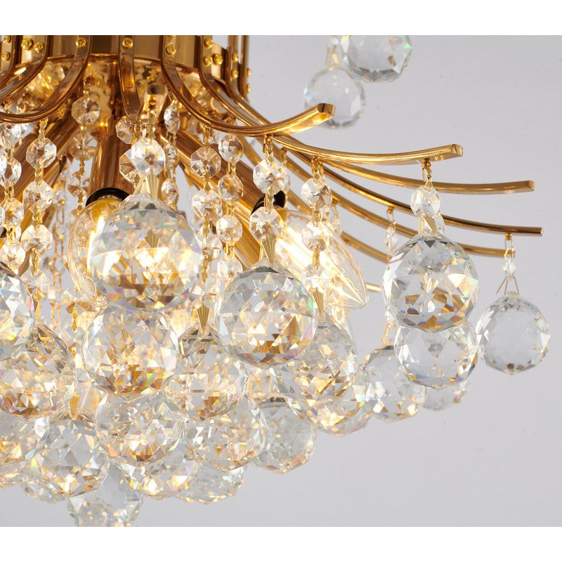Satin Brass/Chrome Frame Chandelier with Clear Hanging Crystals