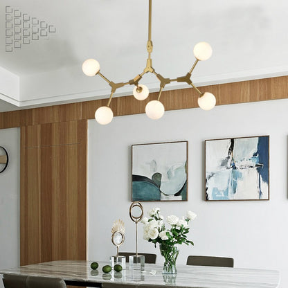 Gold Frame Ceiling Fixture with White Glass Shades