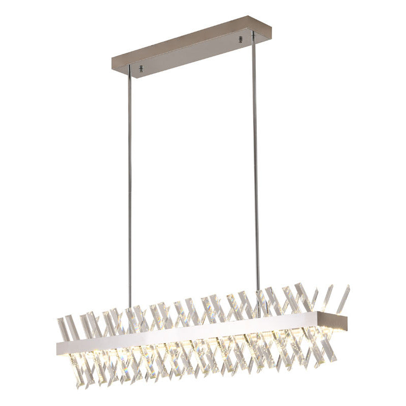 Rectangular Chrome Chandelier with Clear Crystal