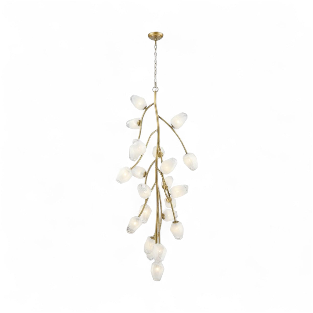 Gold Branch Chandelier with White Glass Shades